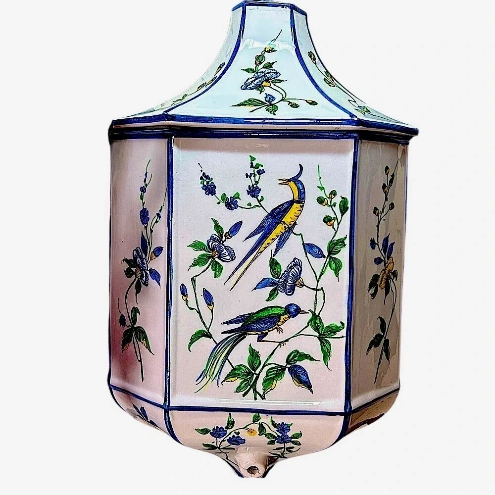 Chinoiserie 15" Wall‎ Pocket Ceramic Phoenix & Birds & Florals Hand-Painted VTG - Picture 3 of 16